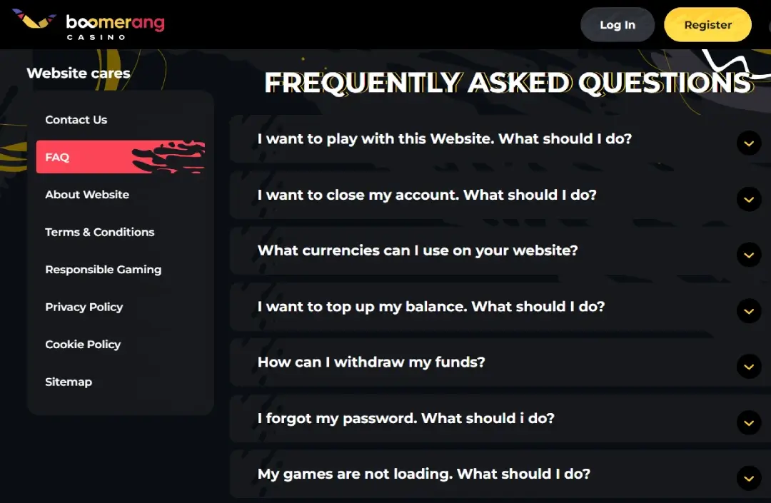 Boomerang Casino FAQ